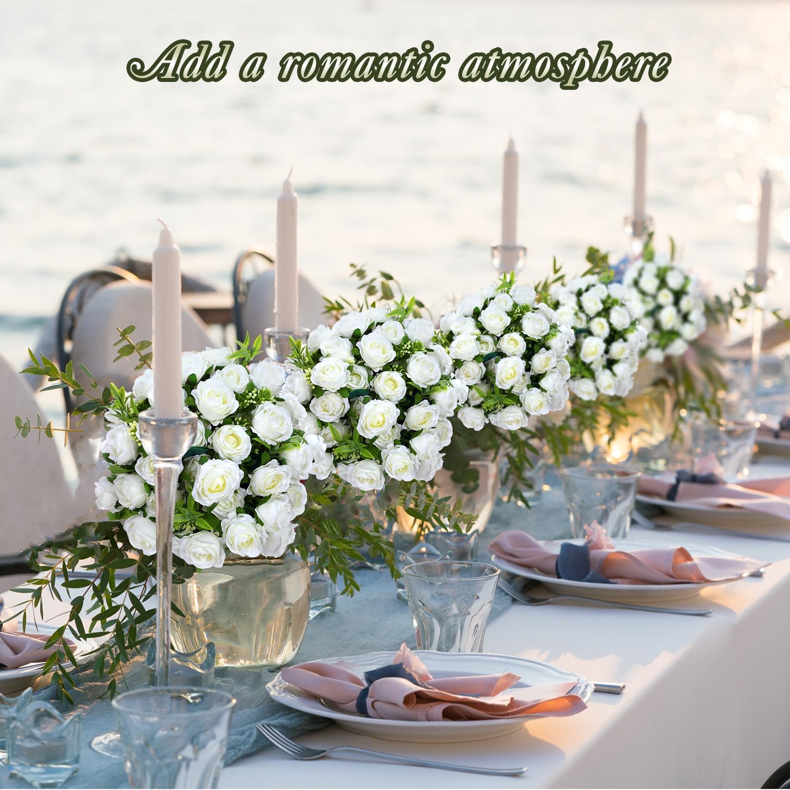 16 PCS 12 Inch Artificial Mini Rose Bouquet 160 Heads Fake Silk Flower White