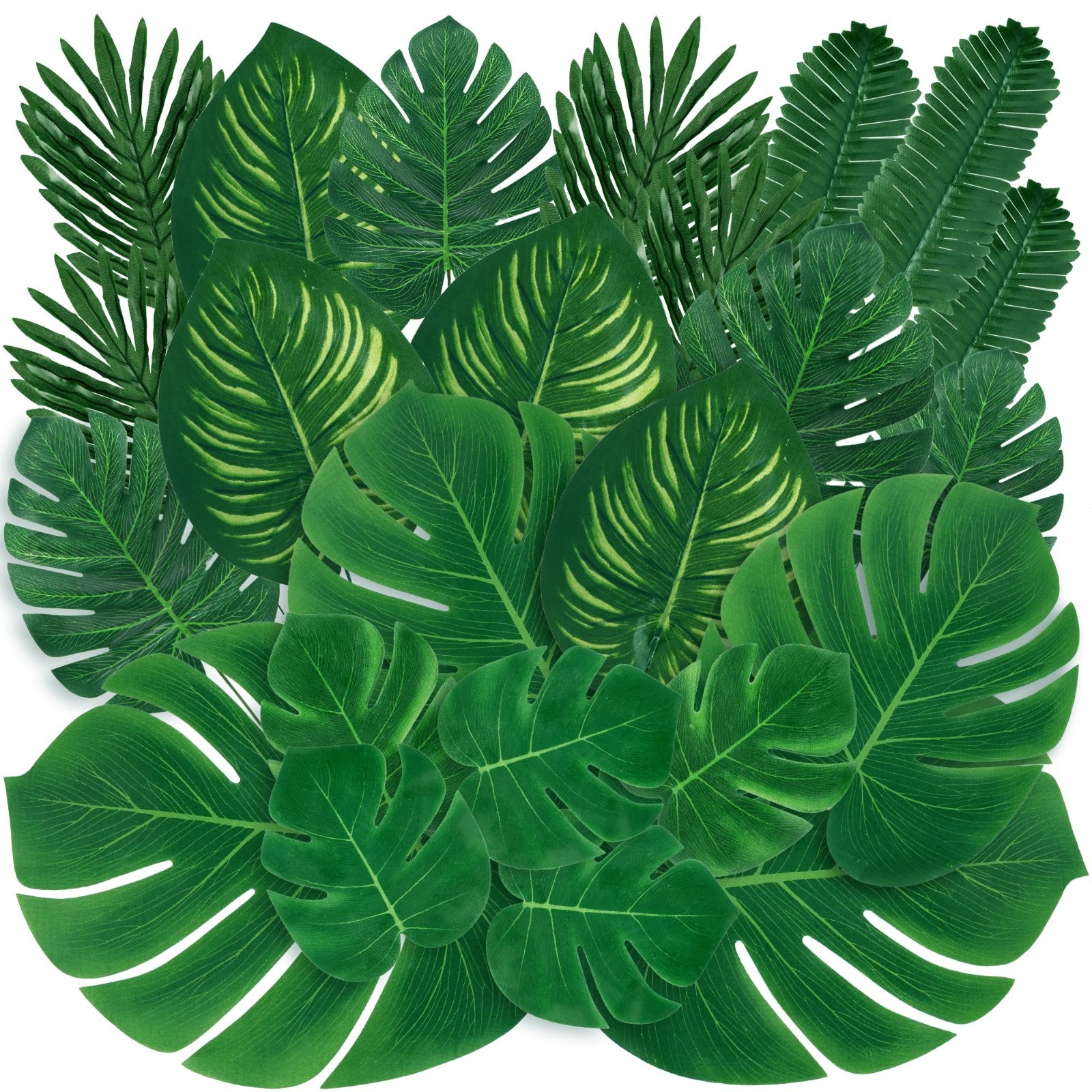 56 Pcs Tropical Palm Leaves Set – Monstera & Jungle Decor for Luau, Beach, Weddi