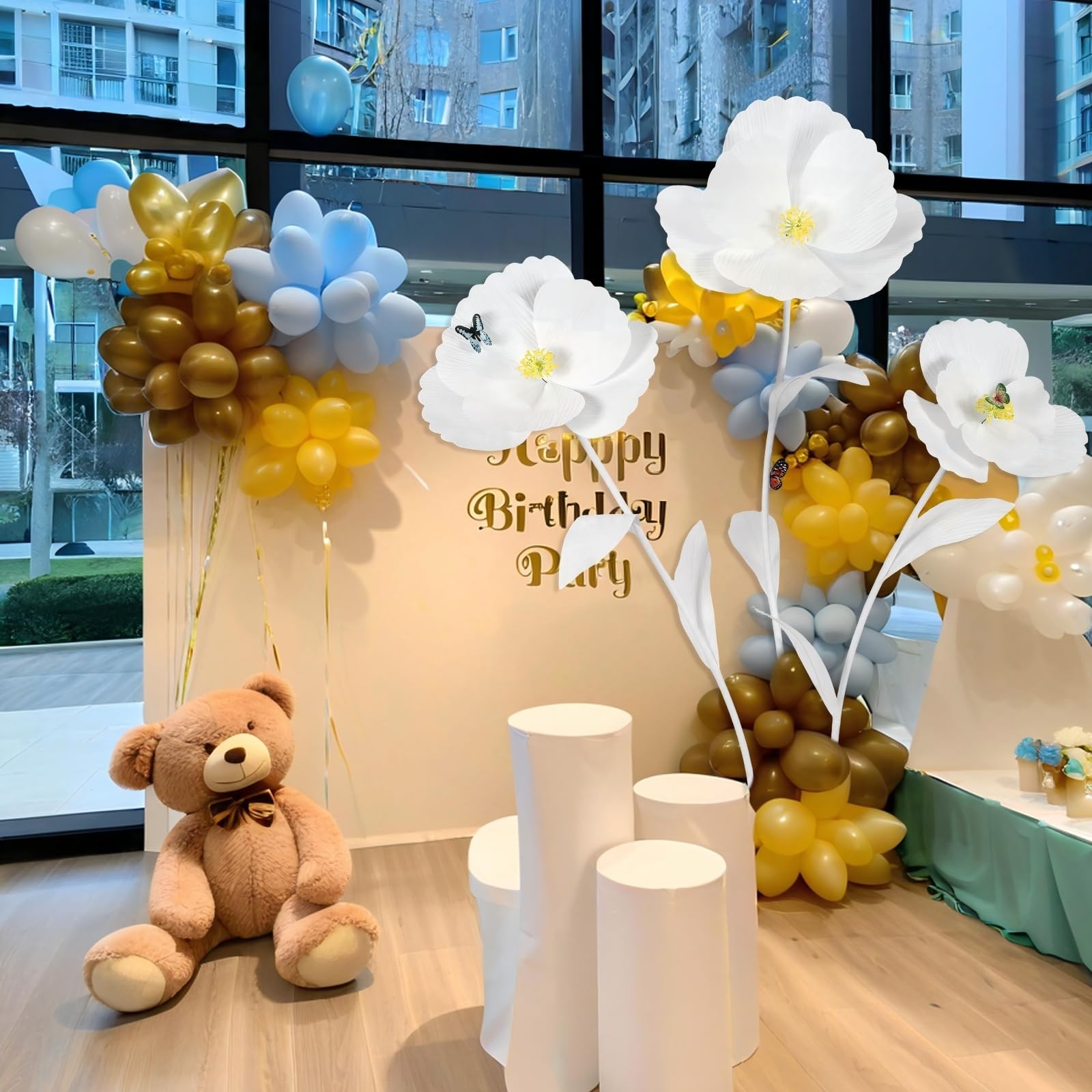 3 PCS Giant Flowers for Decoration with Stand 5.8 Ft Large Artificial Poppy