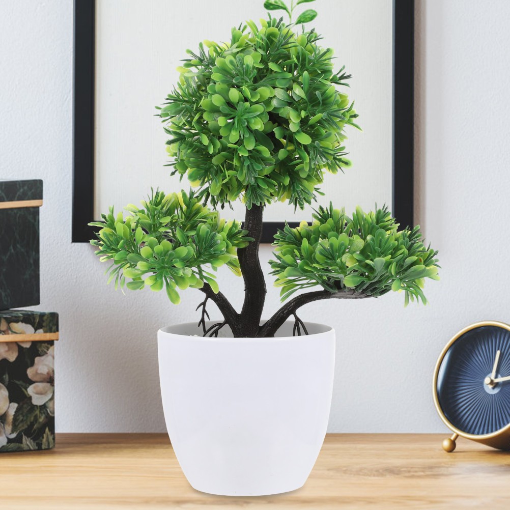 2Pcs Small Artificial Plants in Pot Green Simulated Plants for Home and Office