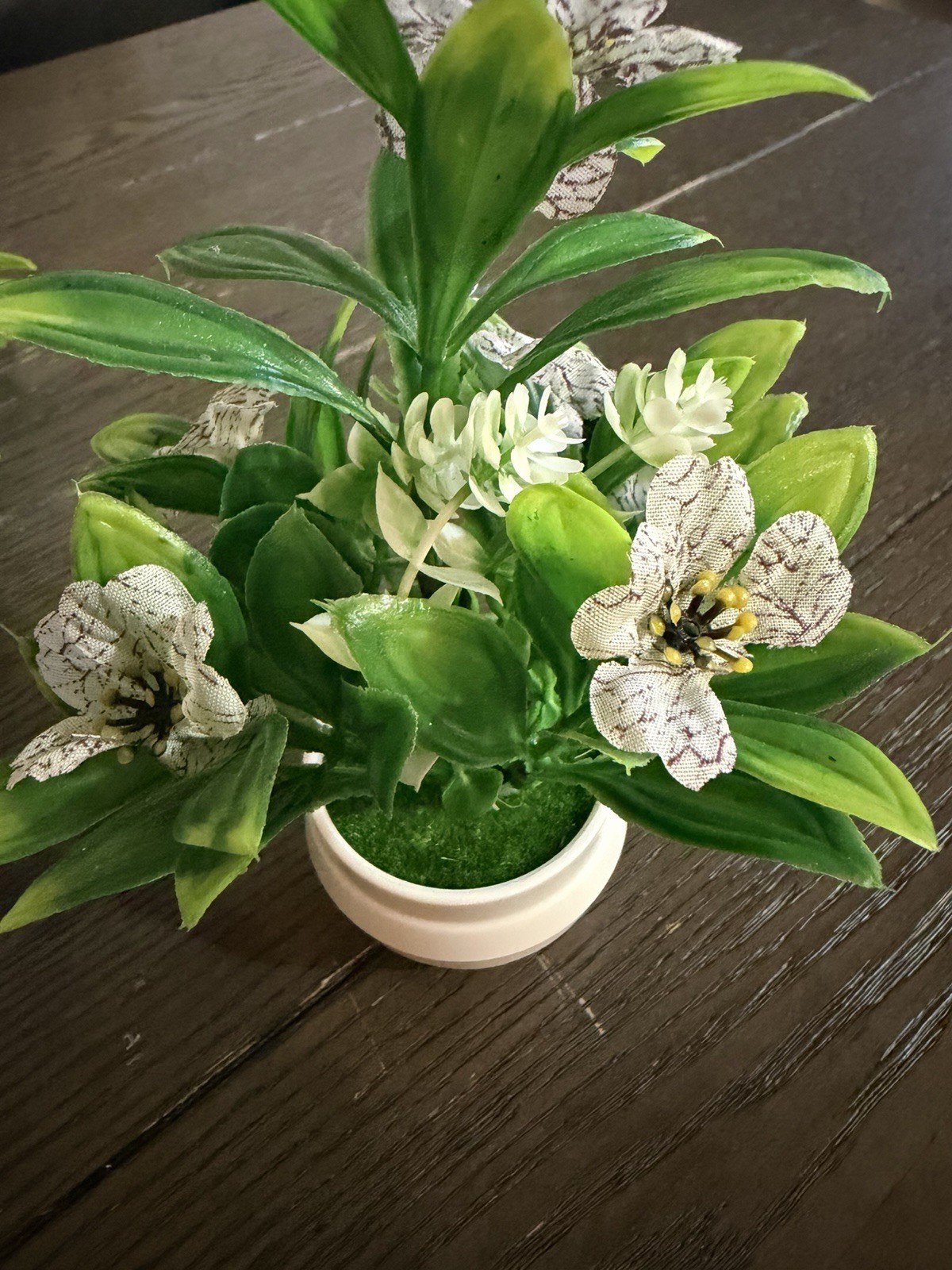 Artificial White Striped Flower Plant in White Pot – Home Décor (SKU 001)