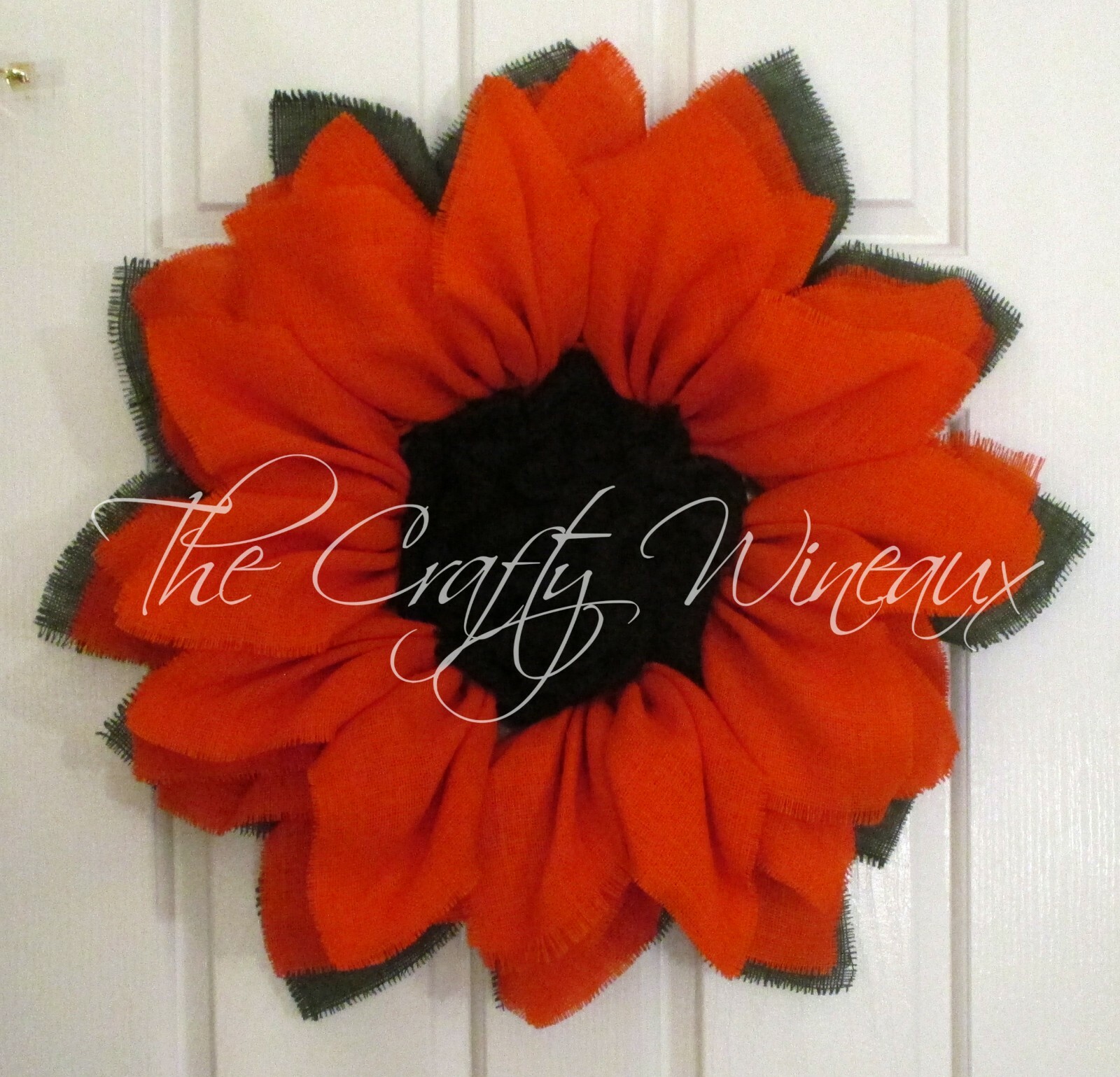 The Crafty Wineaux – Large 25″ Tangerine Burlap Sunflower Wreath, Orange