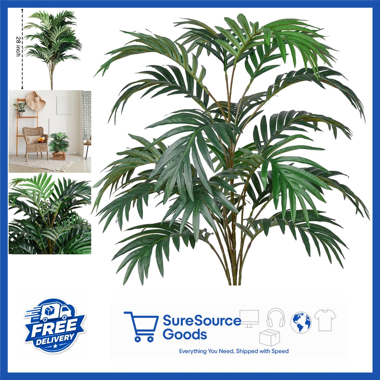 28 Inch Faux Palm Leaves Green for Outdoor Indoor Decoration Party Supplies