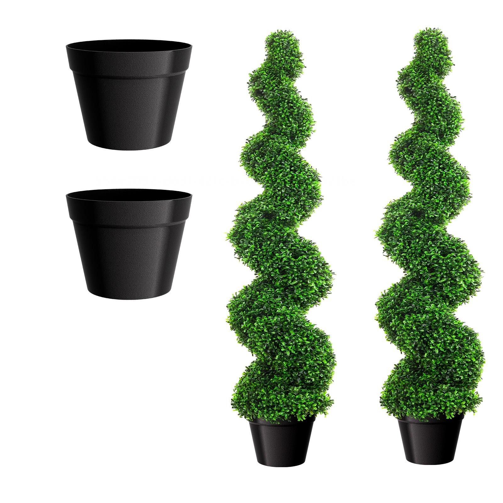 3’/3.5’/5′ Topiary Boxwood Triple Spiral Artificial Tree UV Home Decor Set of 2