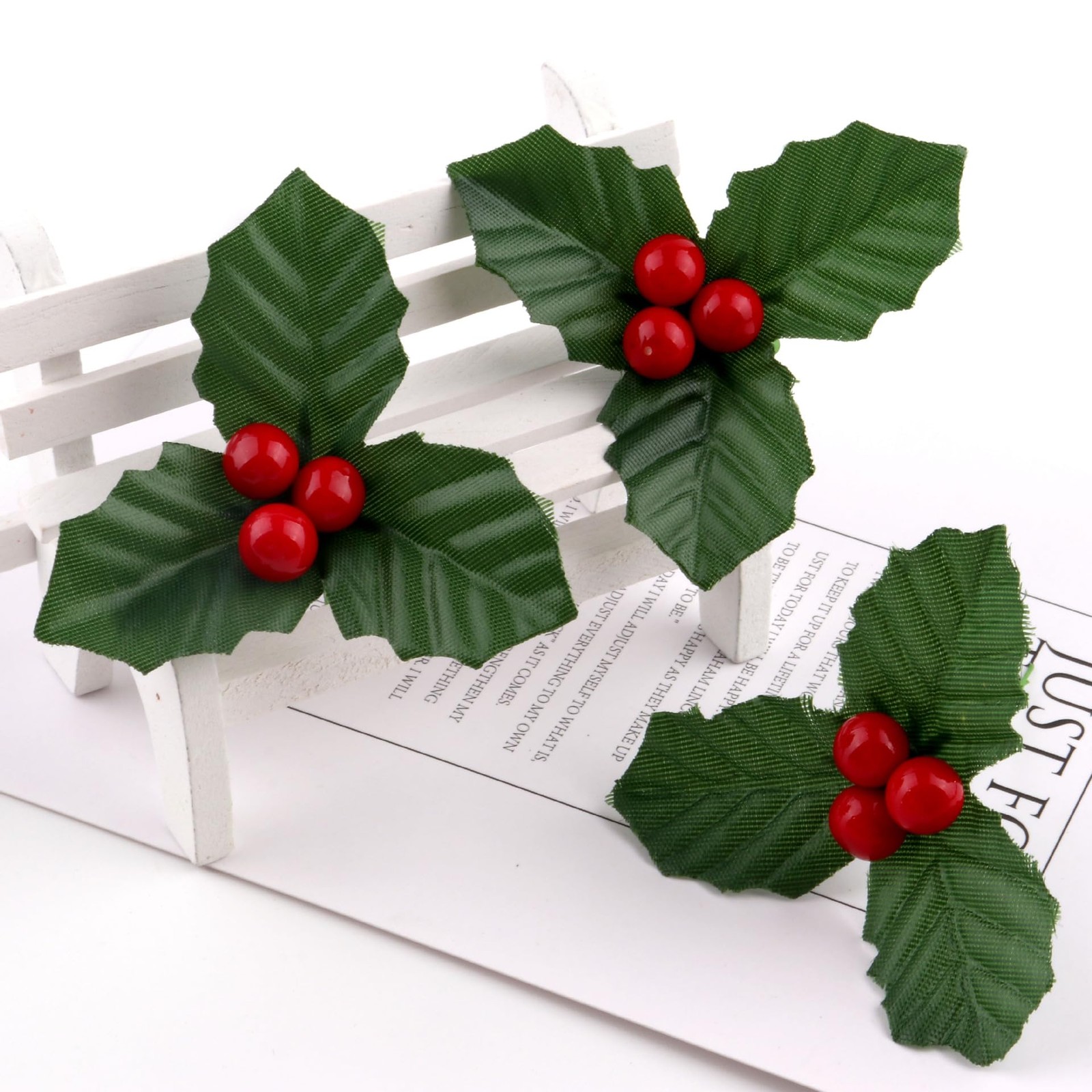 10Pcs Christmas Holly Berries Faux Flowers with Leaves Xmas Picks Christmas W…
