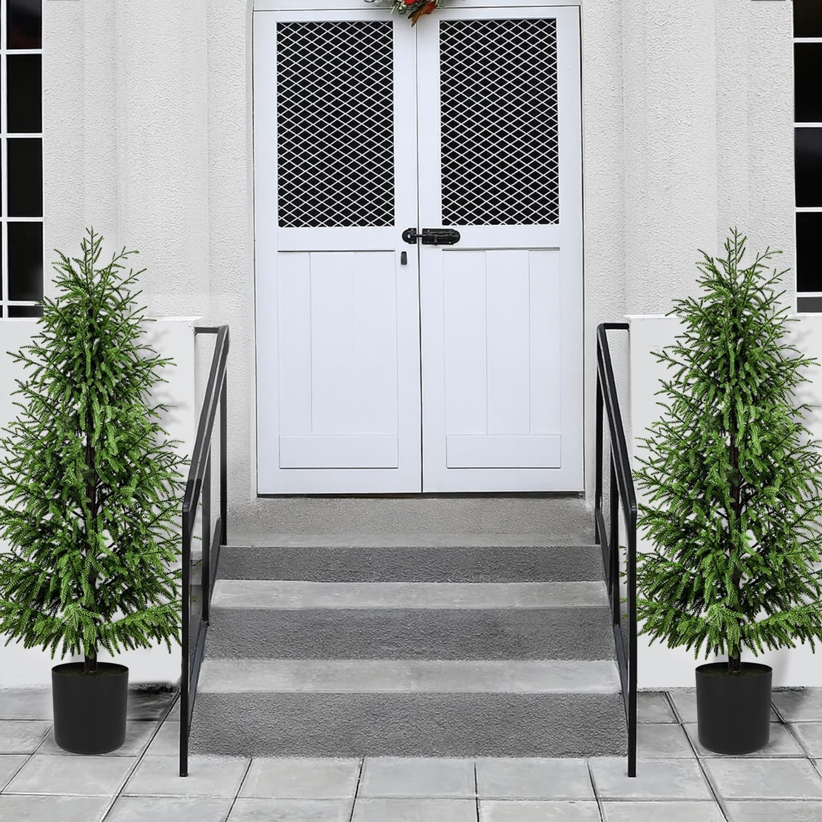 5FT Faux Topiary Trees – UV Resistant Potted Pine Shrubs for Indoor/Outdoor Déco