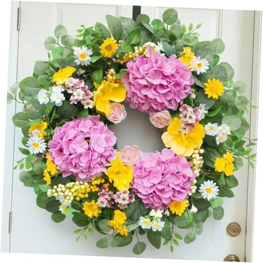 24 Inch Spring Wreath for Front Door – Spring Summer Wreath with Vibrant