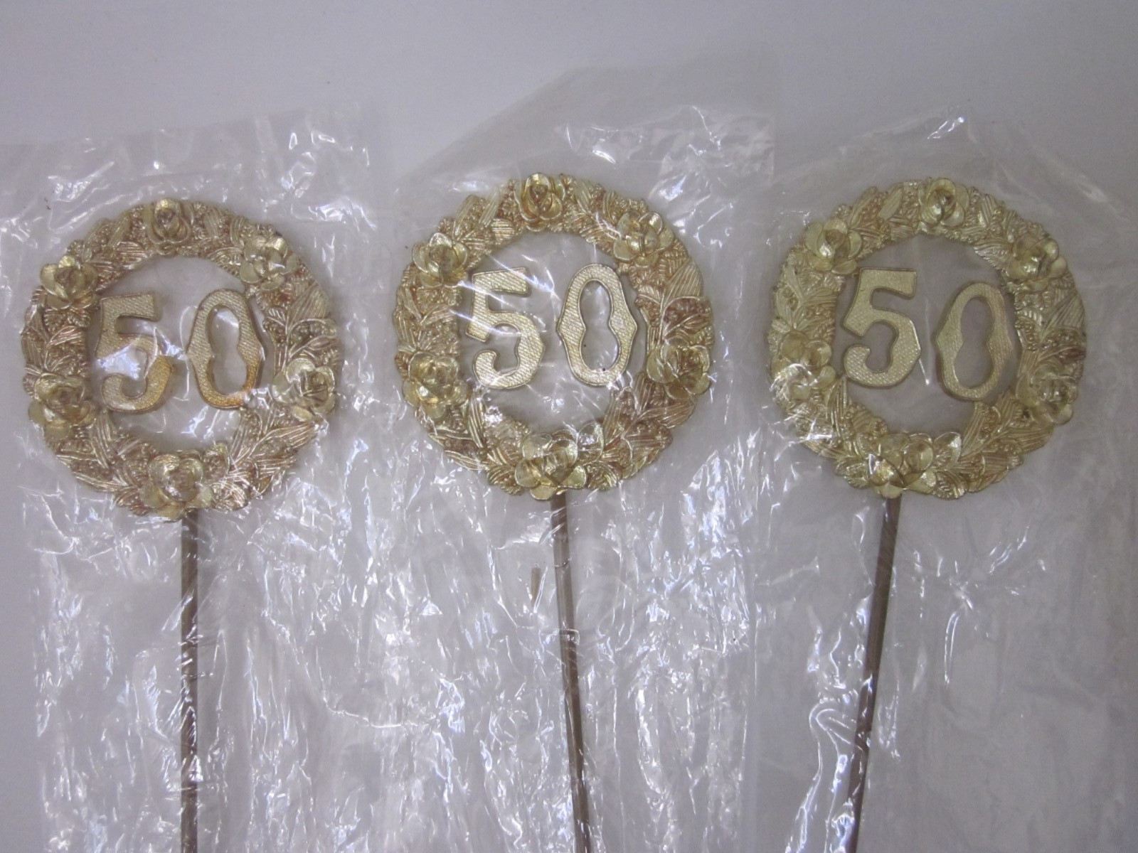 VTG NOS 5 pc Gold 50th & Silver 25th Anniversary Floral Picks Crafts KITSCH