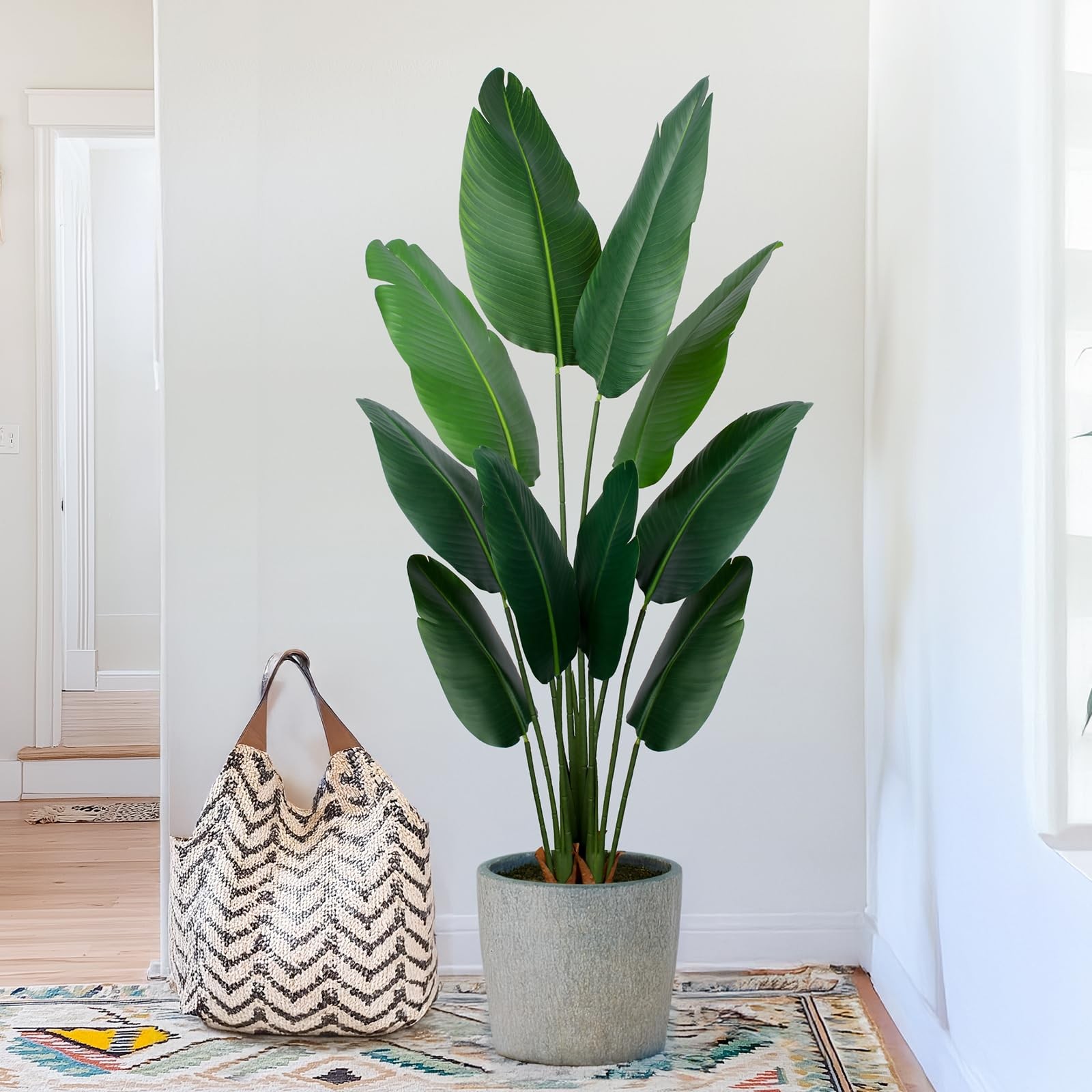 Yepdin Artificial Bird of Paradise Plant 5 Ft Tall Fake Banana 5ft, Green