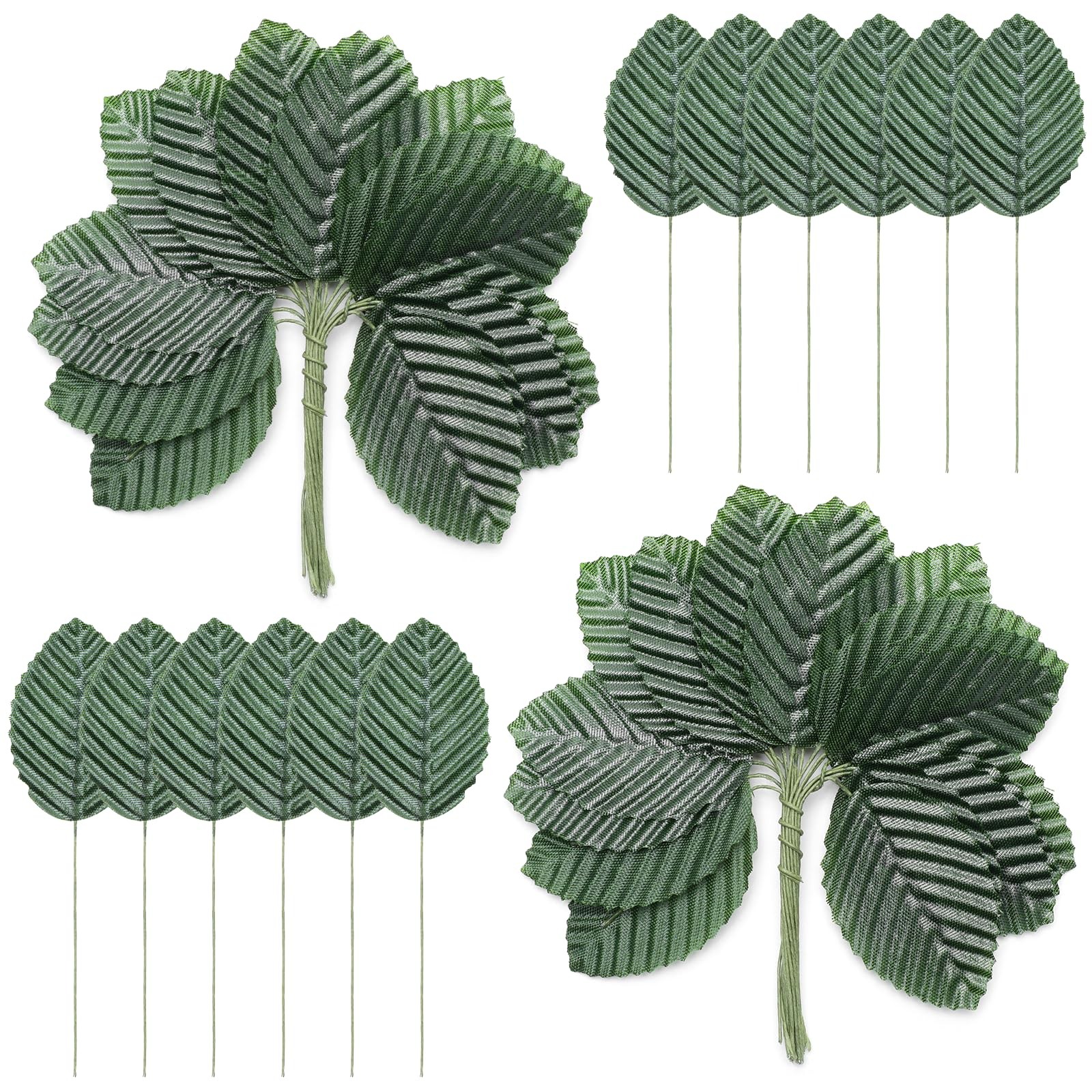 200 Pcs Artificial Leaves, DIY Corsage Single Leaf Crafts with Stems Fake Gre…