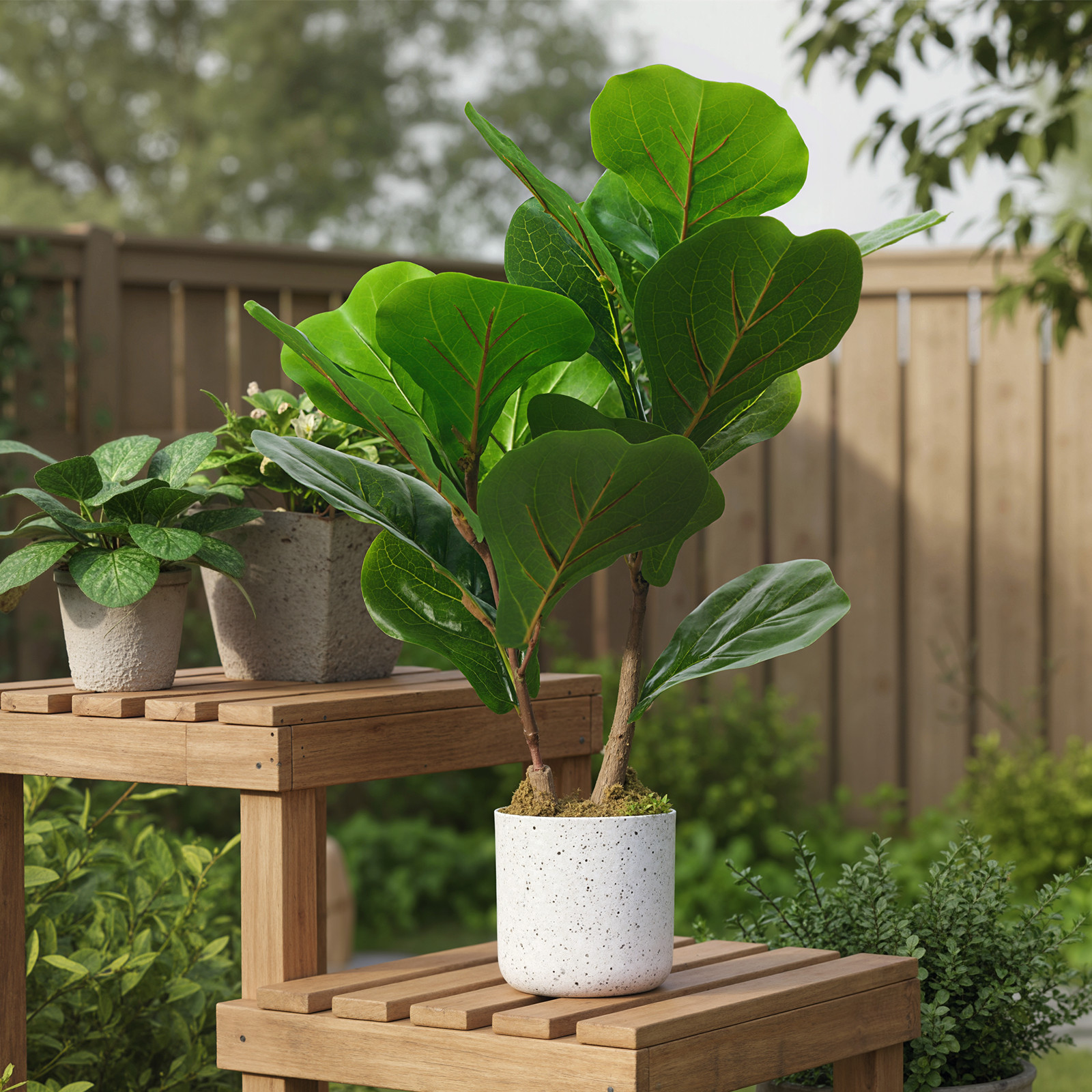 2Pack 15.7 In Artificial Plants Fake Fiddle Leaf Fig Lifelike Green Potted Plant