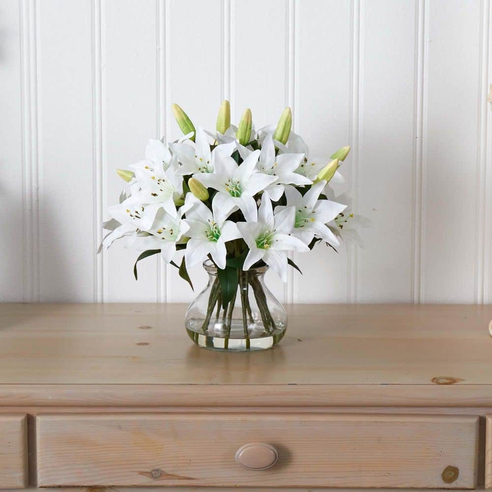 Nearly Natural Artificial Lily Arrangement with Vase