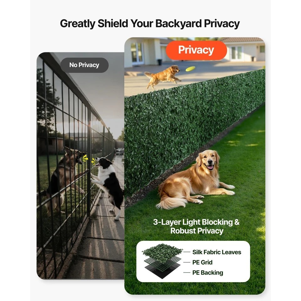 39×158″ Artificial Faux Ivy Leaf Privacy Fence Screen Mesh Cloth Backing