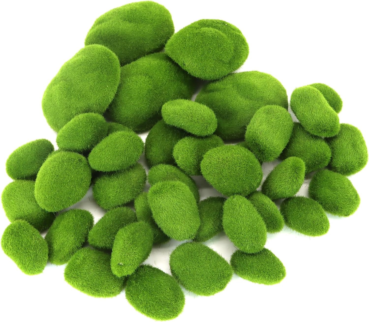 40PCS Artificial Moss Rocks, 4 Size Fake Moss Rocks, Green Moss Decor