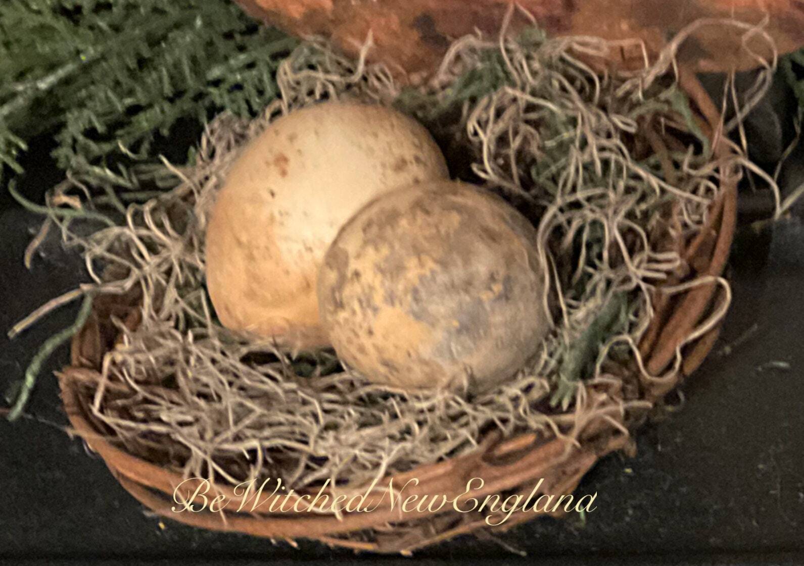 6” Primitive Grapevine Twig Nest With Gourd Eggs