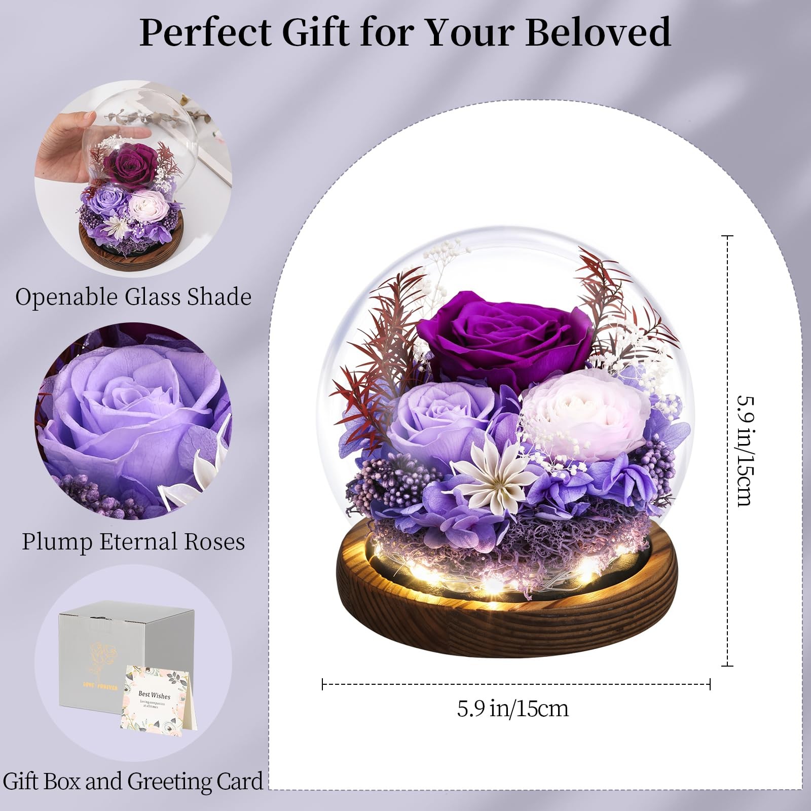Mother’s Day Eternal Rose Gifts for Mom, Preserved Real Rose in Glass Dome with