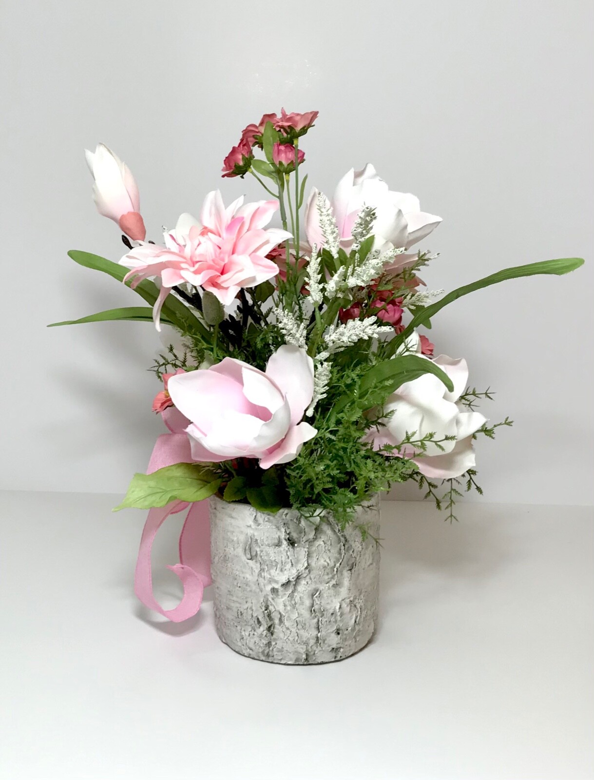 PINK WHITE SPRING SUMMER FLOWERS ARRANGEMENT VASE FLORAL CENTERPIECE GIFT NEW