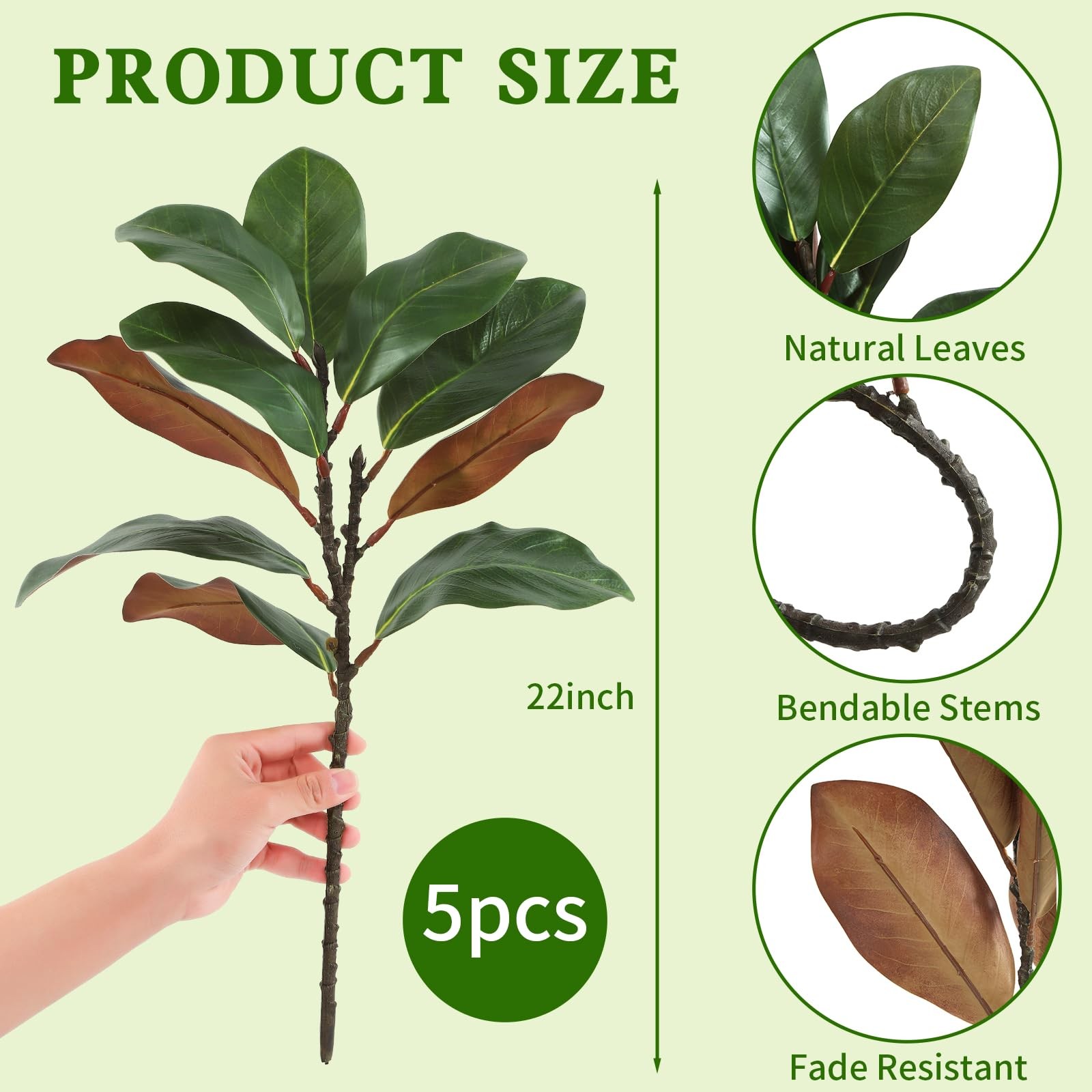 Coferset 5PCS Magnolia Artificial Stems 22 Inch Faux Magnolia Leaves 3D Real …