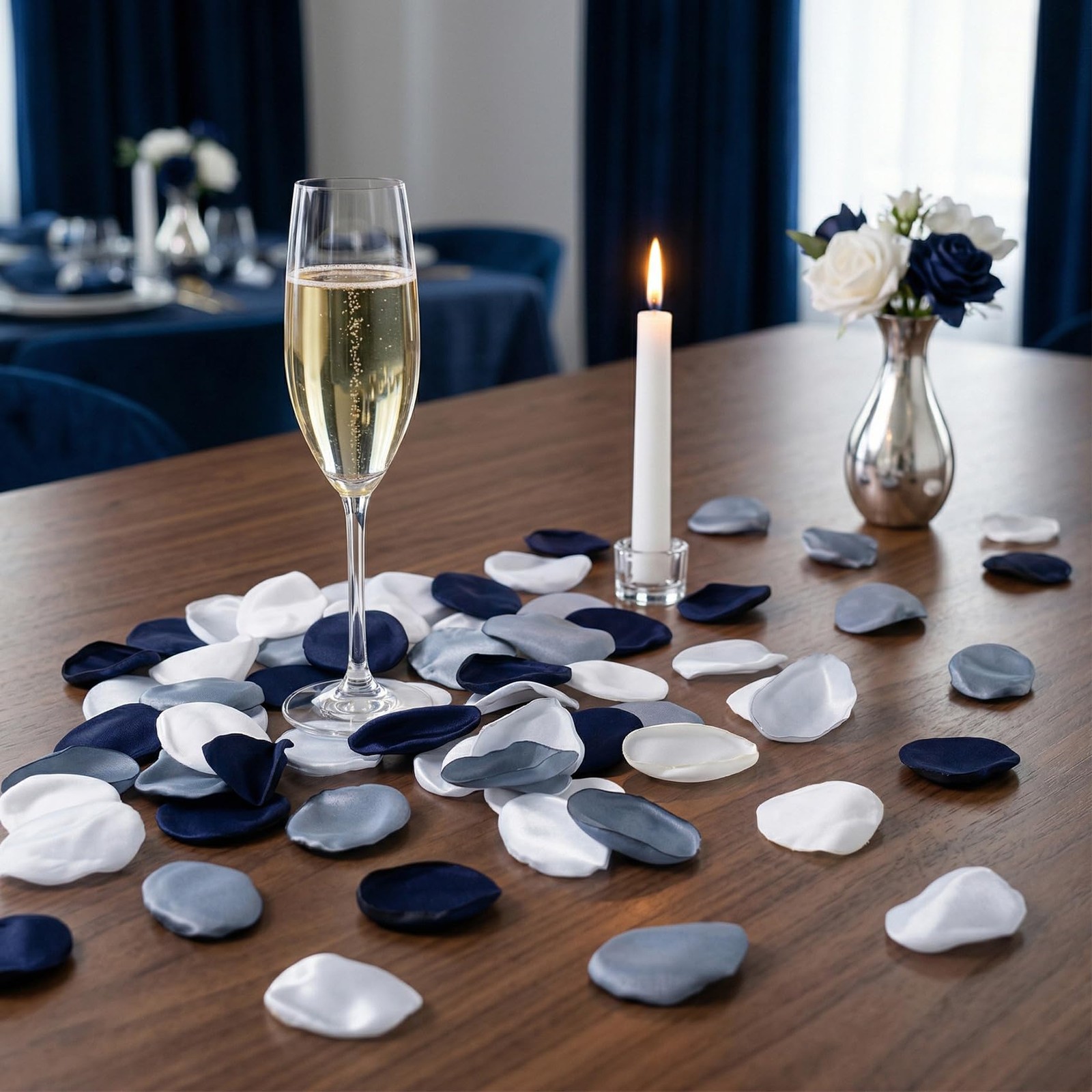 100 PCS BlueToned Artificial Silk Rose Petals For Wedding Table Scatter Decor
