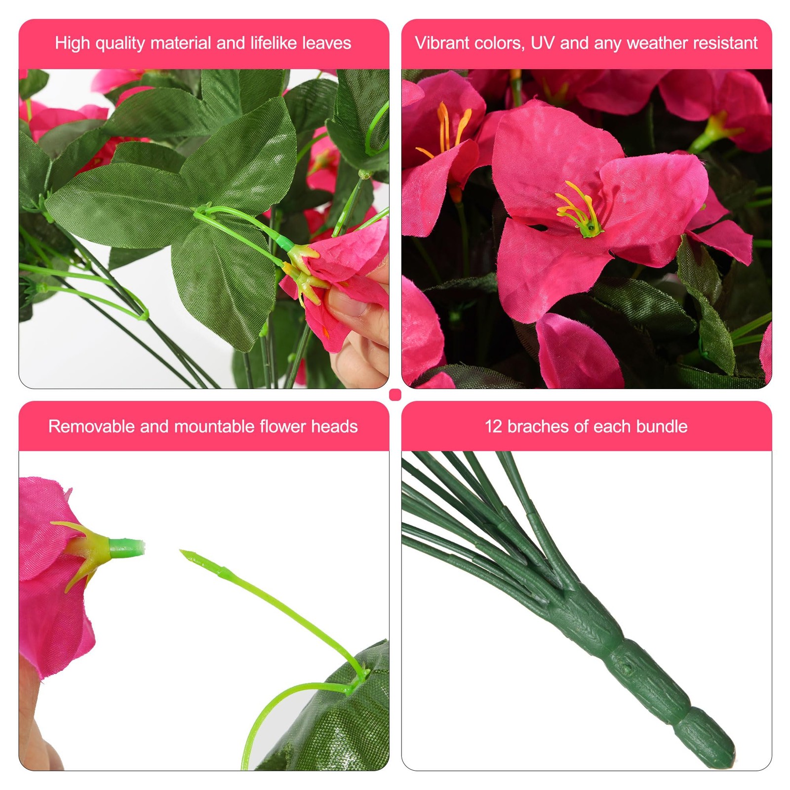 Faux Bougainvillea Artificial Flowers for Outdoors Summer Outside Decor, 4 Bu…