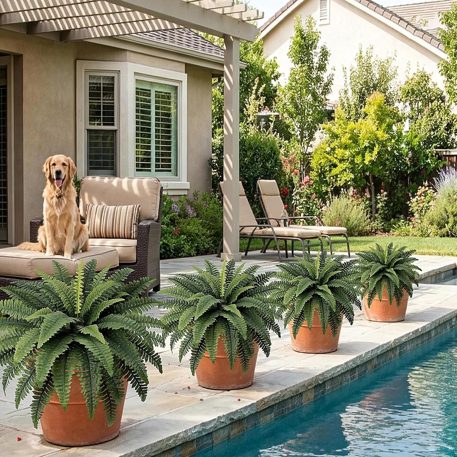 Set of 2 Large Artificial Boston Ferns – 35” Perfect for Indoor/Outdoor Decor