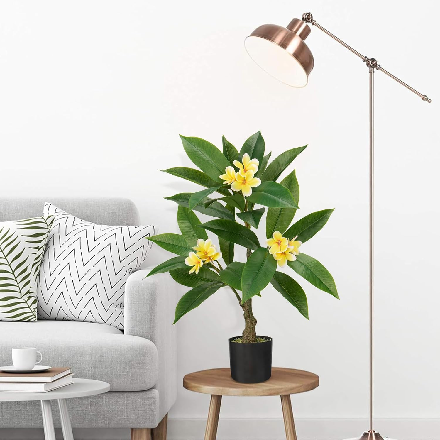 Artificial Plants Indoor 26.77” Fake Tropical Plumeria Flowers Tree Plants in B