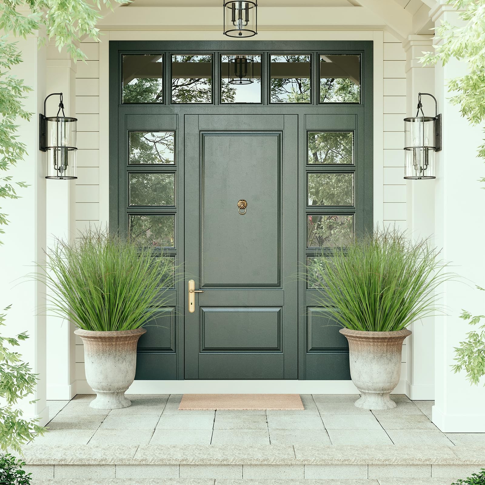 Plantas artificiales, césped, para exteriores, verde, interiores y exteriores.