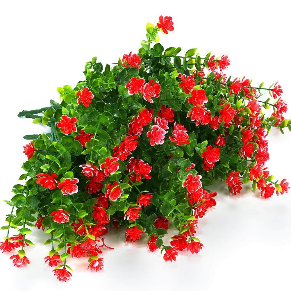 Artificial Flowers Fake Outdoor UV Resistant Boxwood Plants Shrubs 4 Pack, Fa…
