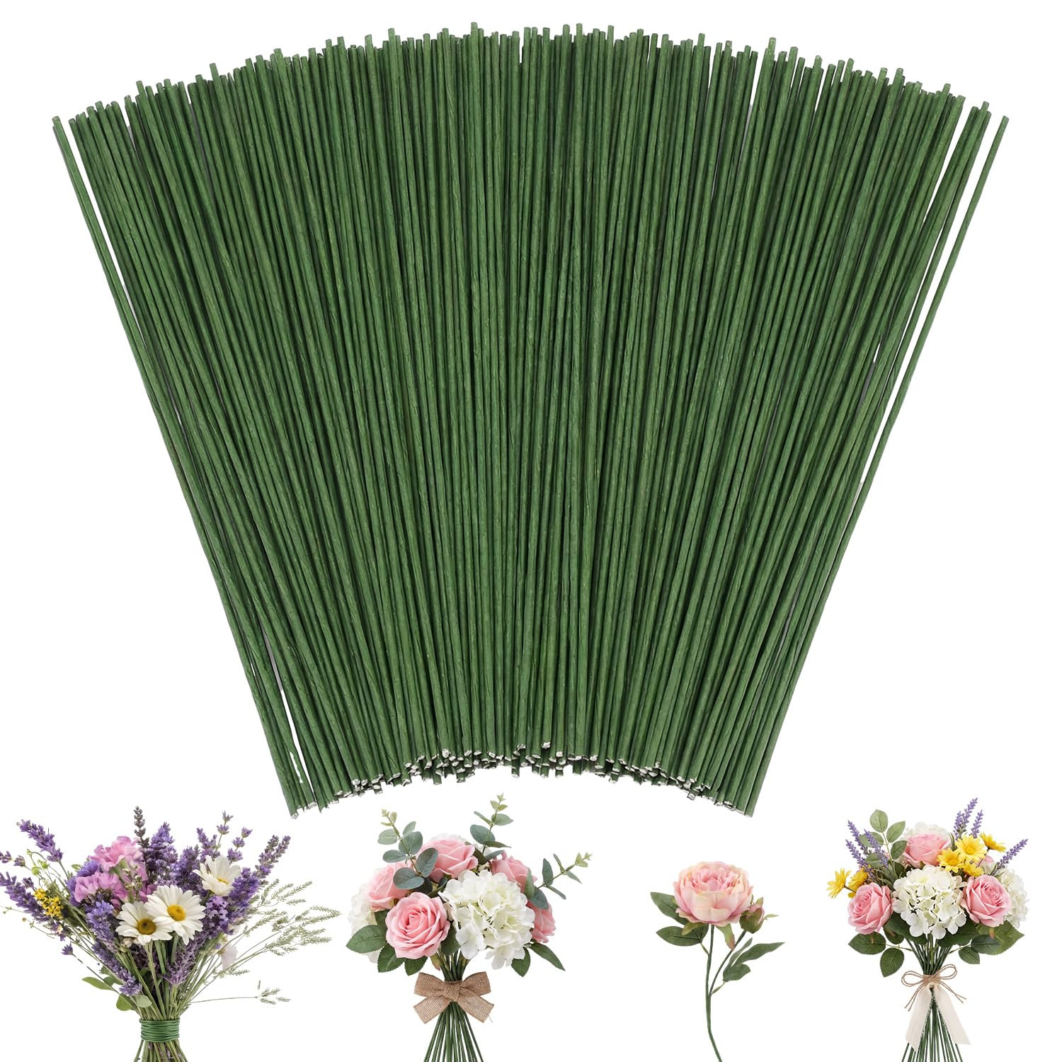 300 Pcs Dark Green Floral Wire Stems 14 Inch Flexible Flower Stem for Artificial