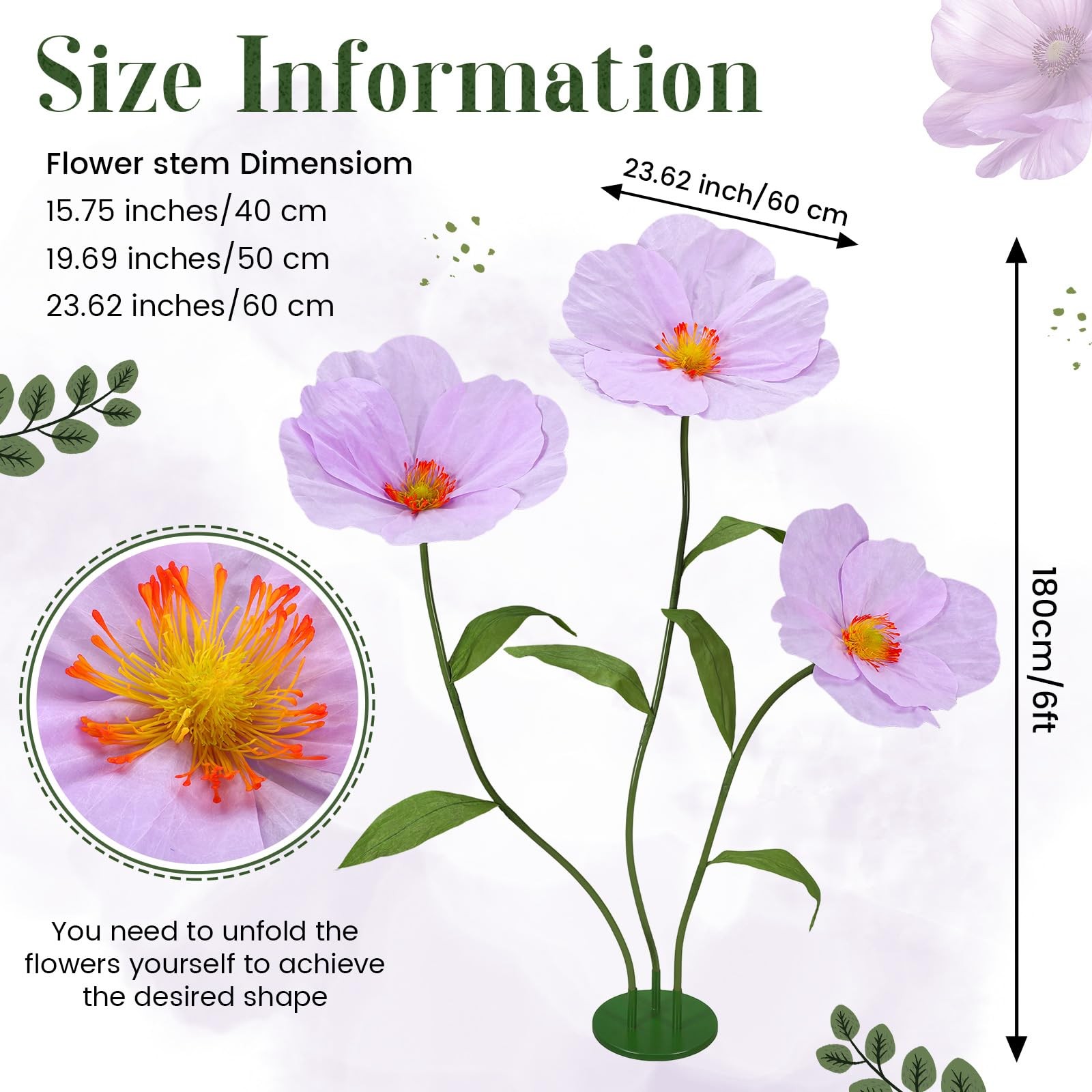 Rivvlive 6ft Purple Giant Flowers for Decoration with Stand, Large Artificial…
