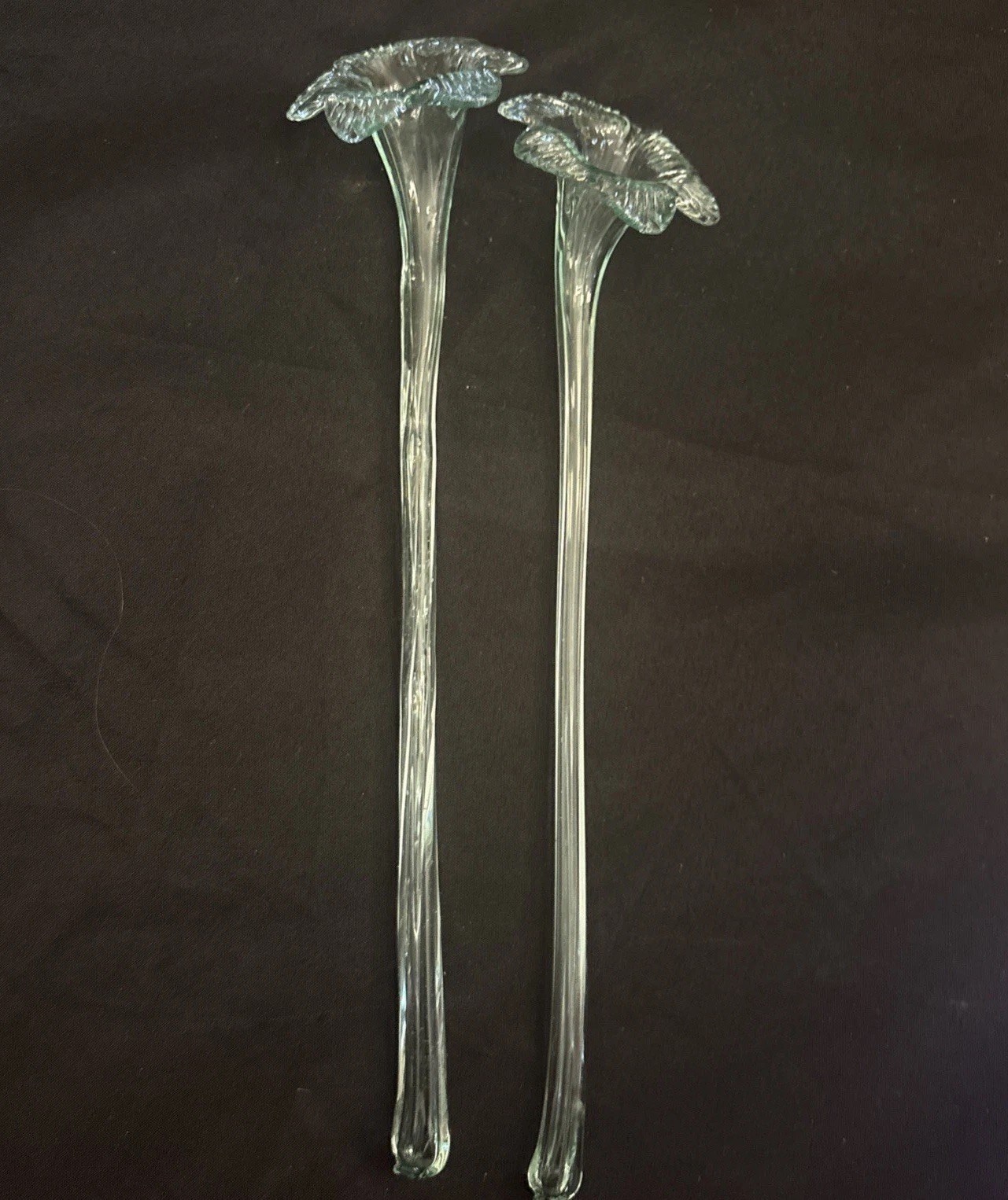 VTG: Blown Glass Clear Trumpet Lily Over 12” Long Stem Murano Style Art Flower