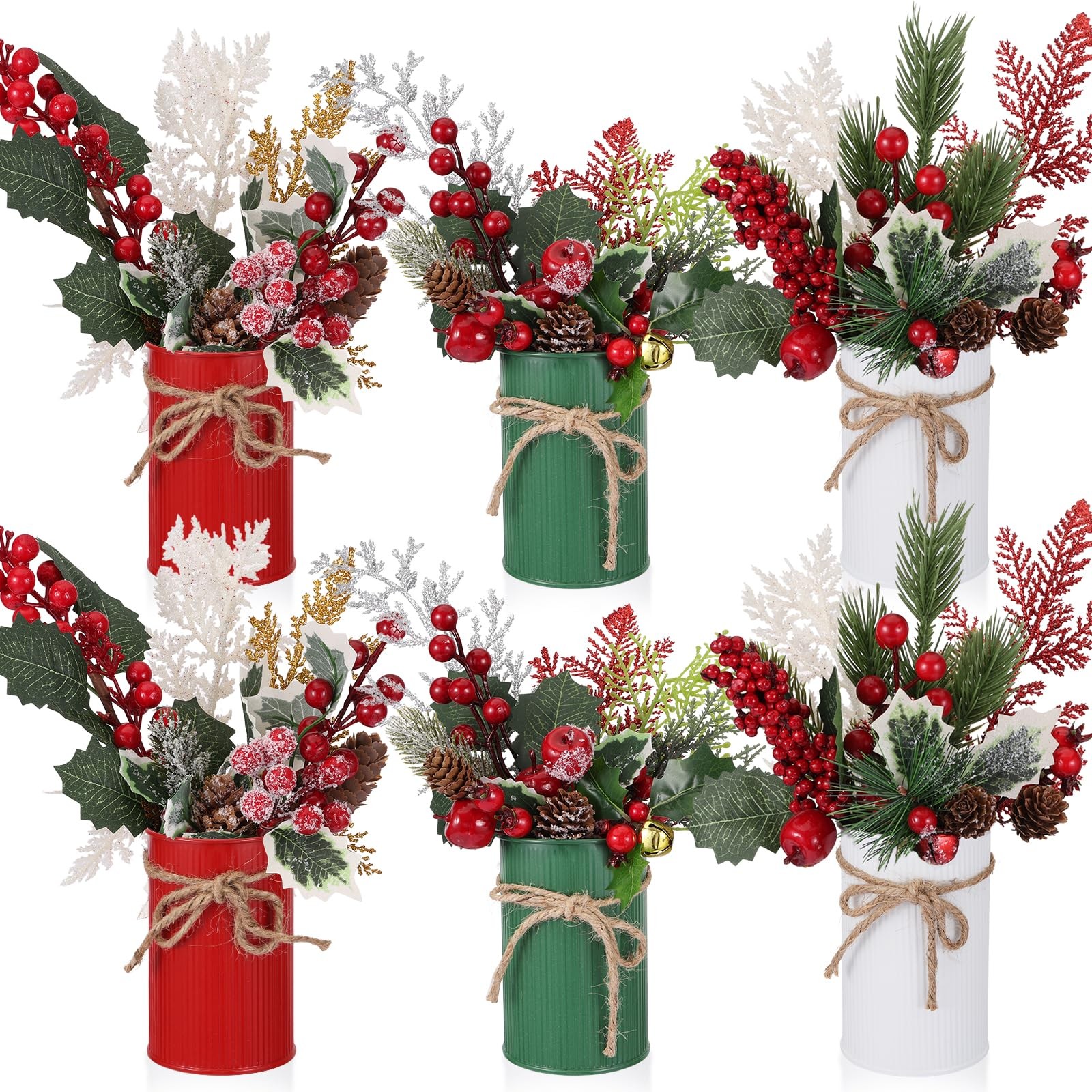 6 Pack Christmas Centerpiece Decoration Floral Arrangement, Assorted Artifici…
