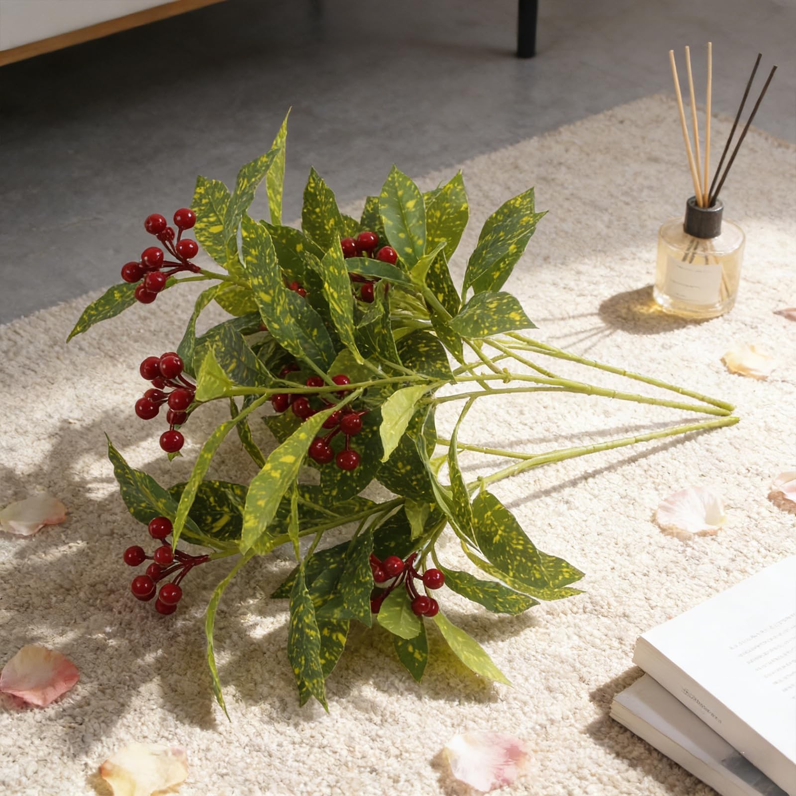 3 Pcs Artificial Green Plants for Vase, 18″ Indoor Fake Greenery Stems with R…