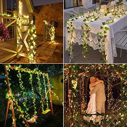 Solar Vine String Lights, 33ft 100 LED Solar String Lights, 8 Warm White-Ivy