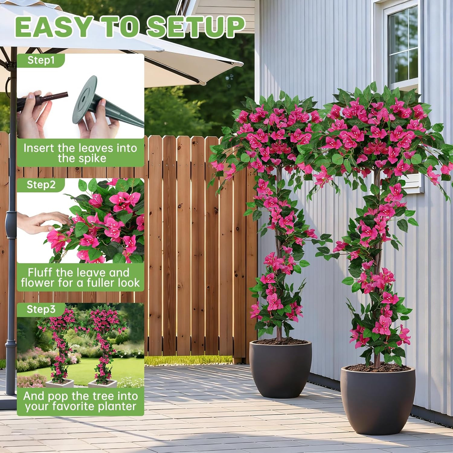 2Pack 5FT UV Resistant Artificial Bougainvillea Trees for Outdoor Decor