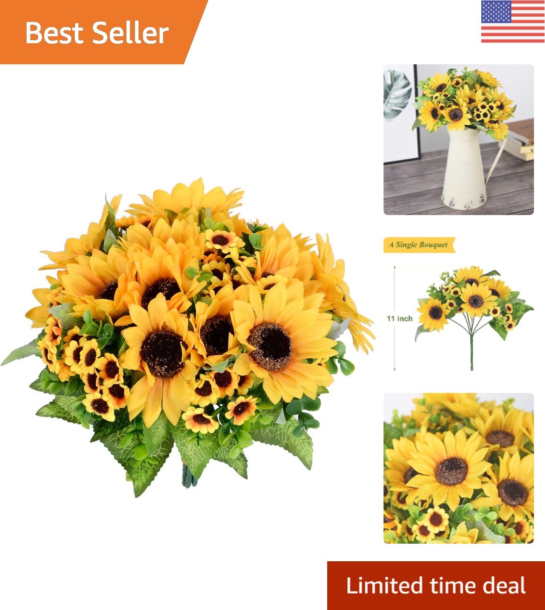 Vibrant Yellow Silk Sunflowers – 2-Pack Fake Flowers for Home & Wedding Decor