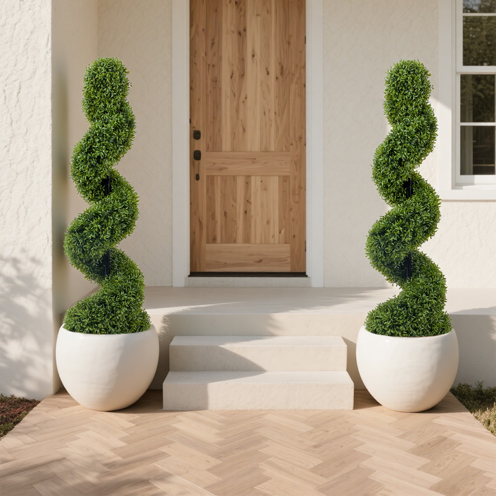 2pcs 120cm Artificial Topiary Tree Faux Spiral Topiary Tree Outdoor Fake Plant