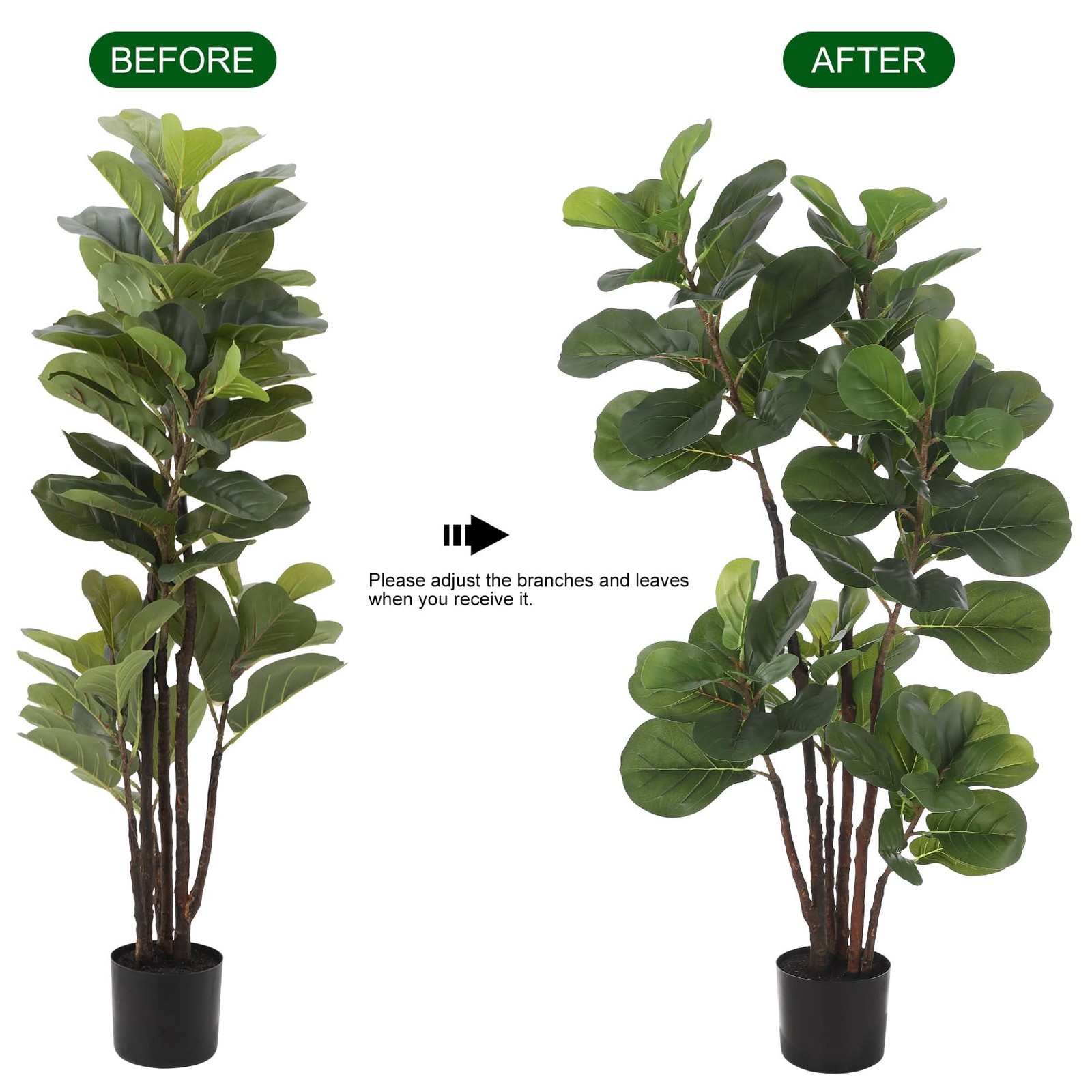 Artificial Fiddle Leaf Fig Tree, 4 Ft Faux Ficus Lyrata Tree with 72 Leaves i…