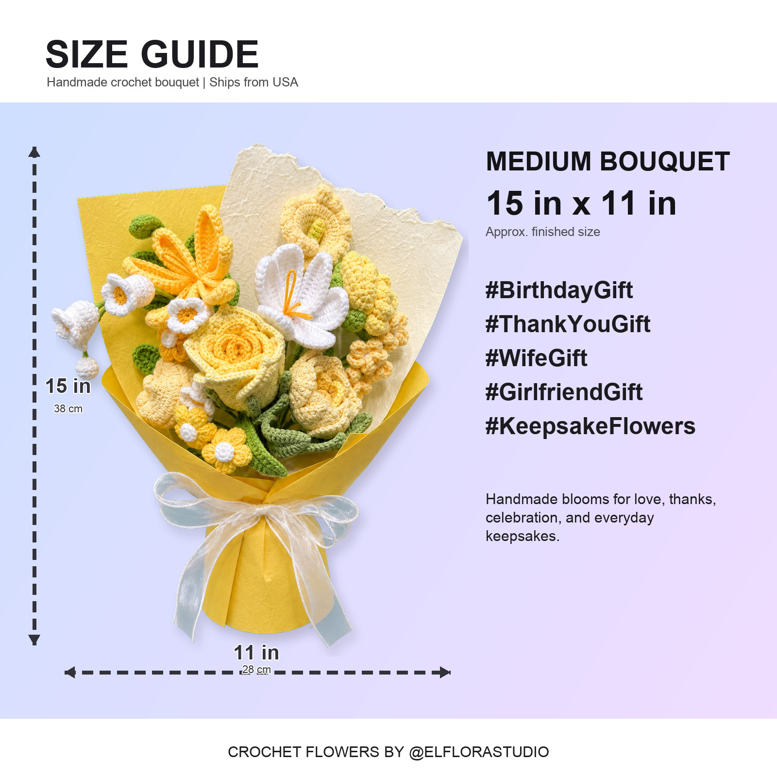 Yellow Rose Daisy Crochet Bouquet Get Well Birthday Thank You Gift