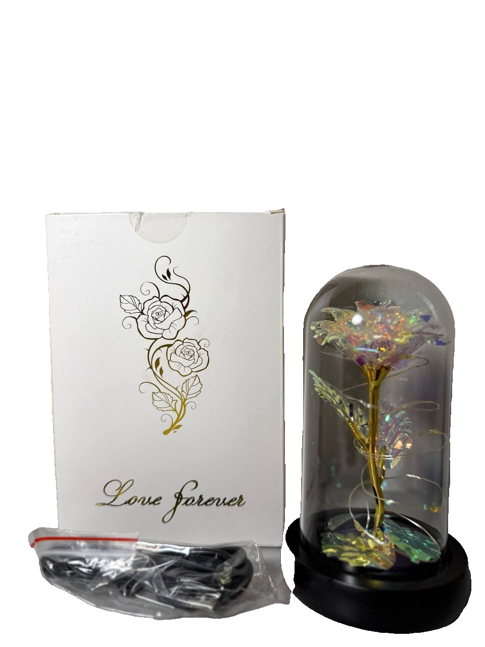 Unbranded Galaxy Rose in Glass Dome USB LED Light Forever Flower Valentine Gift