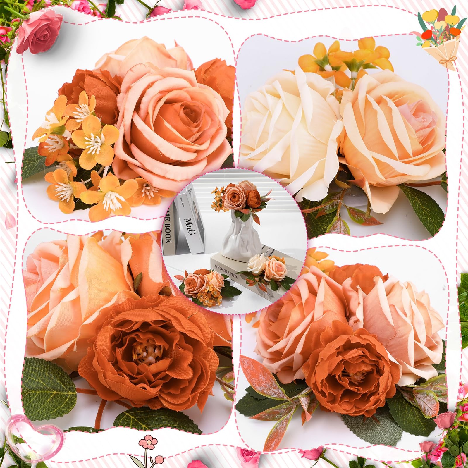 3 PCS Wedding Cake Topper Flowers PreMade Artificial Rose Decorations Party