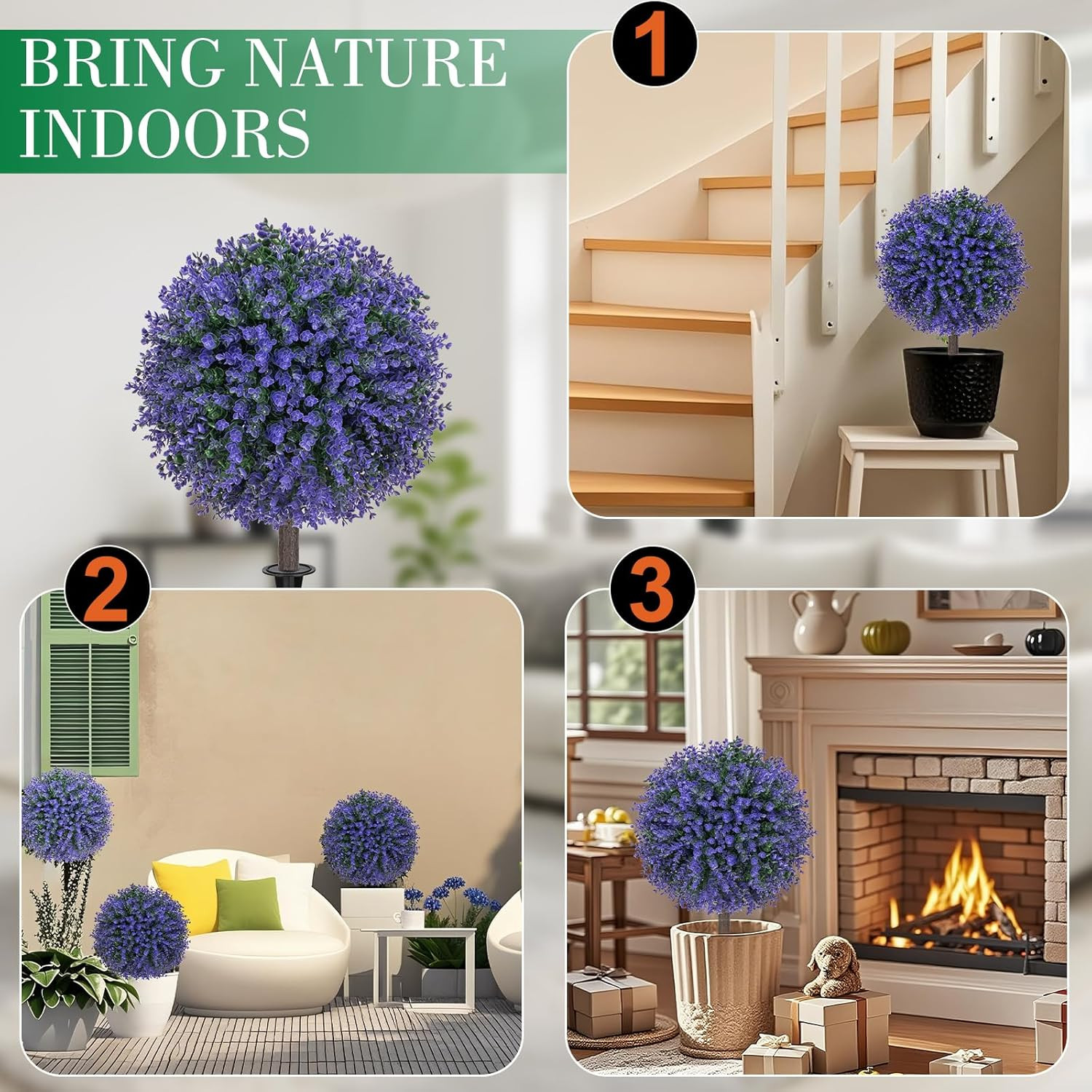 Set of 2 UV Resistant Purple Topiary Balls for Outdoor Garden Decor