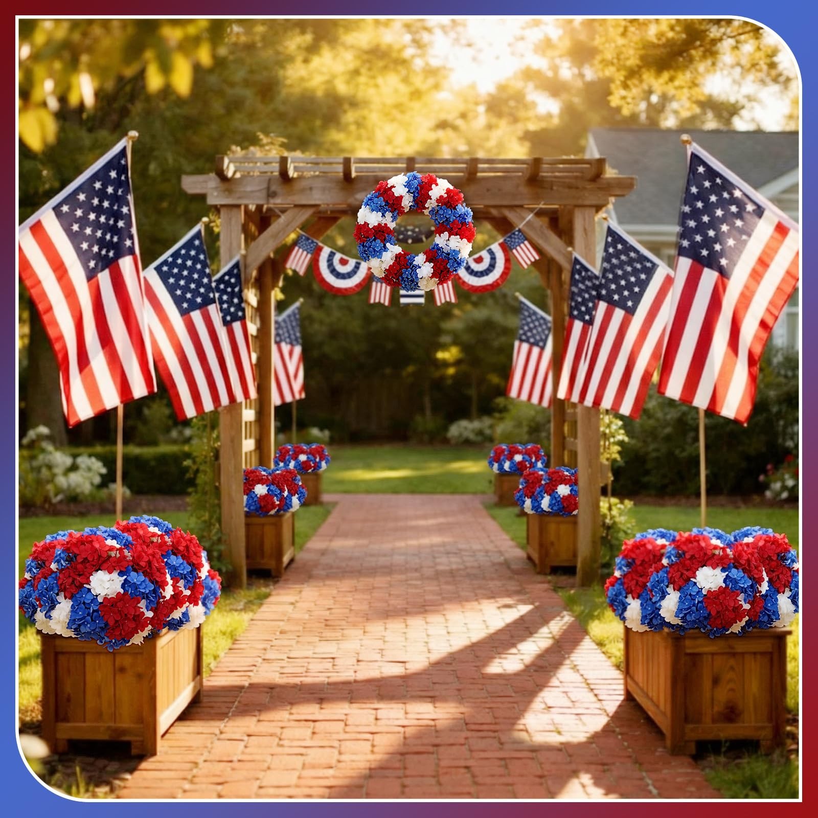 6 Bundles Red White and Blue Artificial Flowers for Outdoors Bulk 20” Patrio…