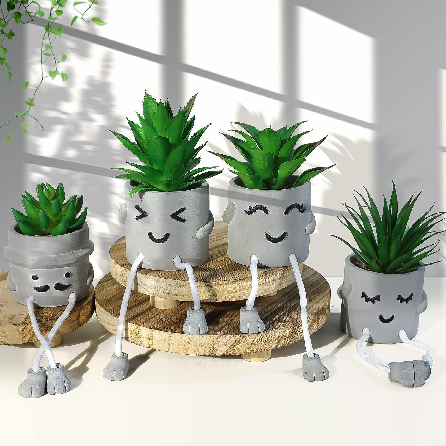 Creative Artificial Succulent Plants with Pots – 4 Pieces Mini Fake Plant Faux S