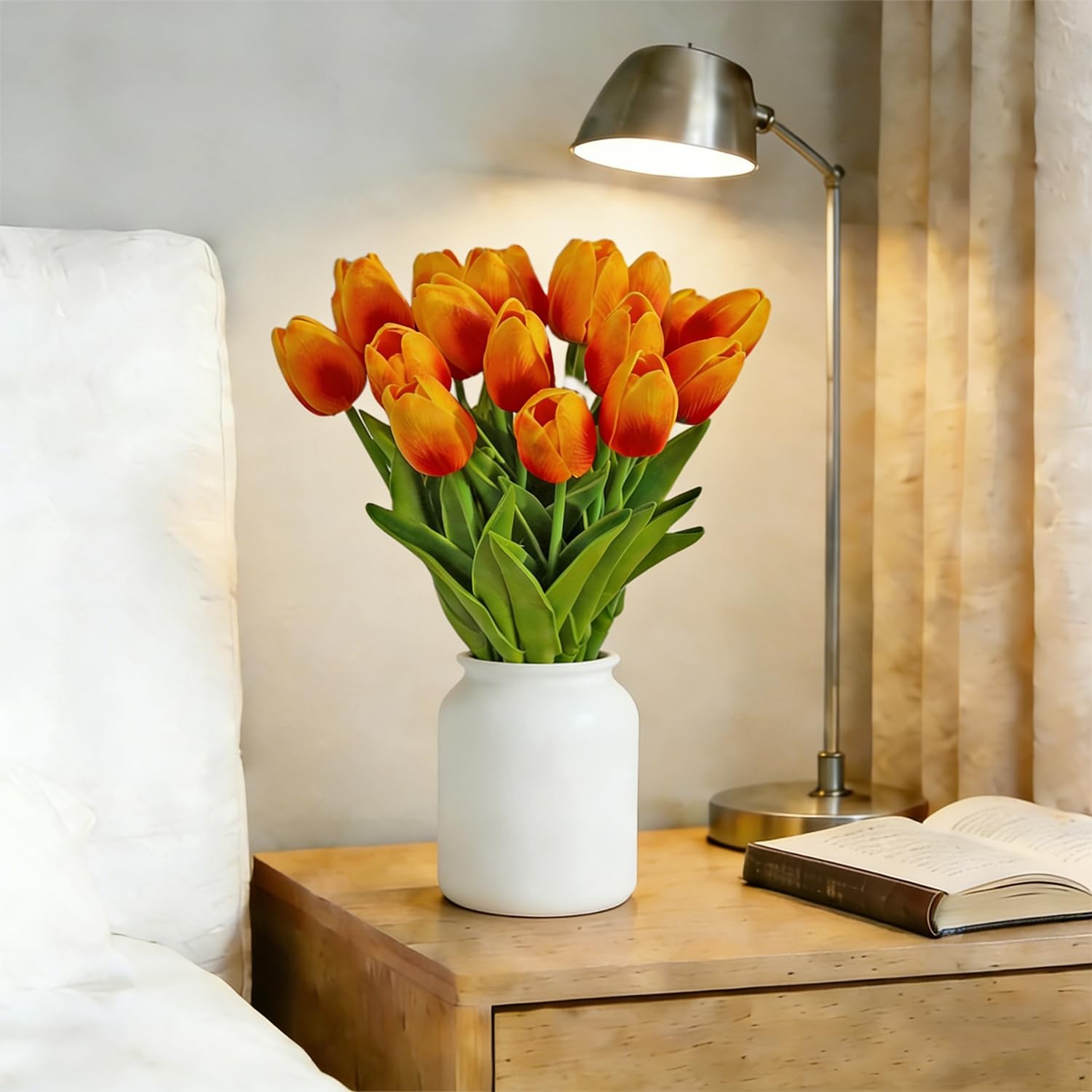 20 PCS OrangeRed Artificial Tulip Flowers 13 Inch Faux Bouquet Easter Decor