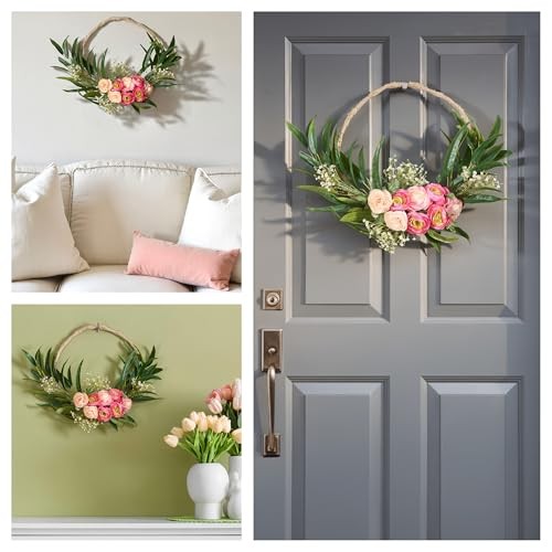 16 inch Artificial Eucalyptus and Buttercups Spring Wreath, Realistic Floral