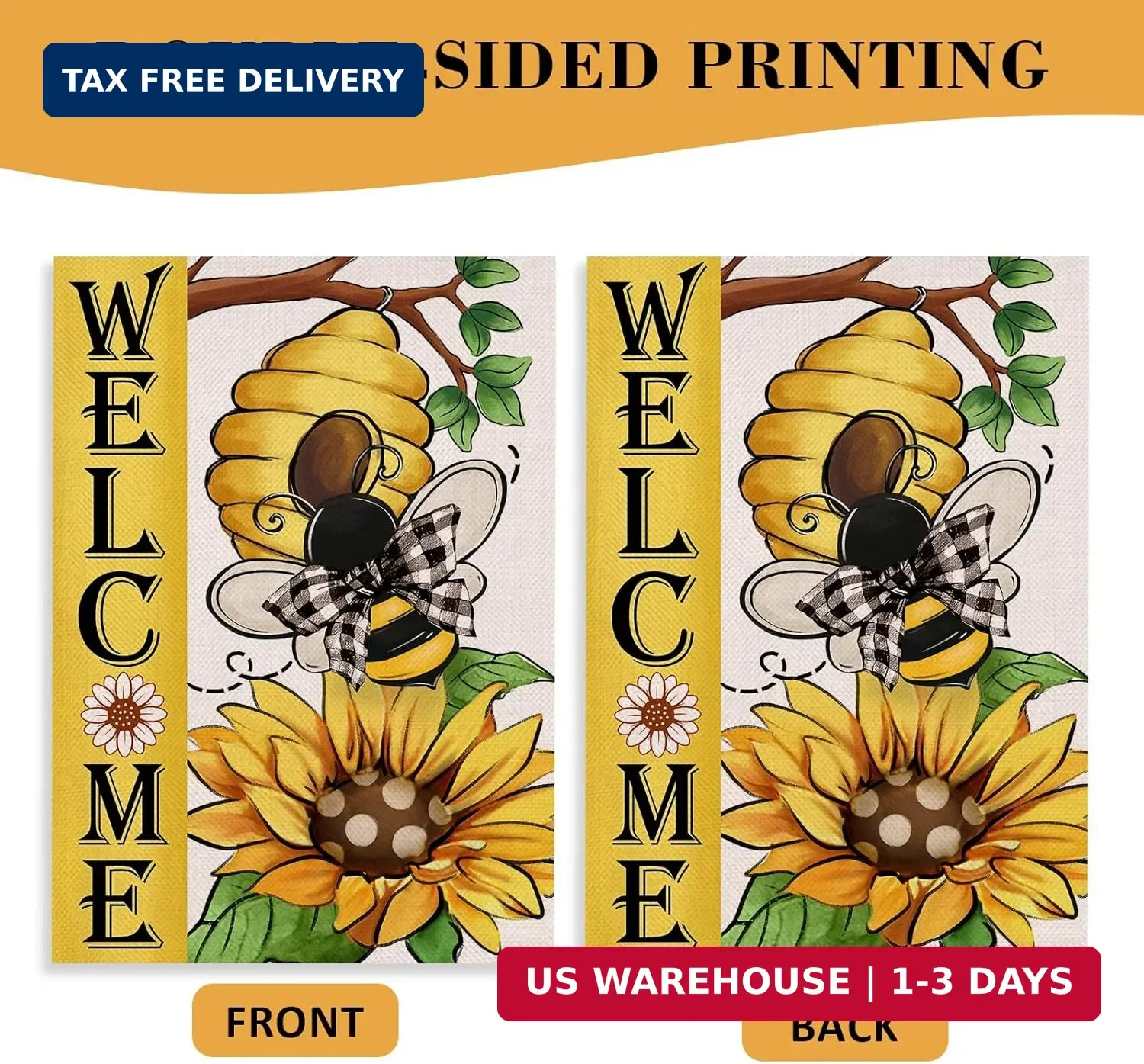 Welcome Spring Summer Bumble Bee Sunflower Decorative Garden Flag, Flower Honeyc