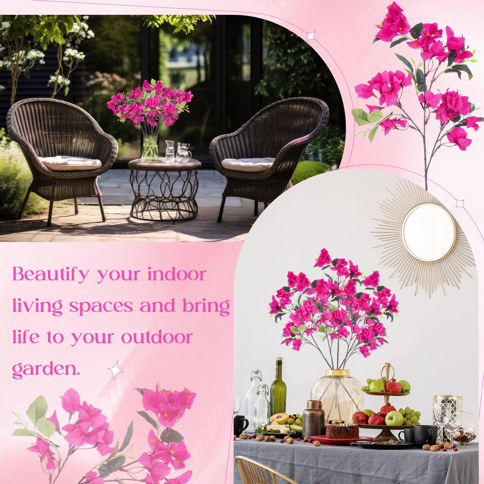 24 Pack Silk Bougainvillea Artificial Bougainvillea Floral with 6 Heads 30 In…
