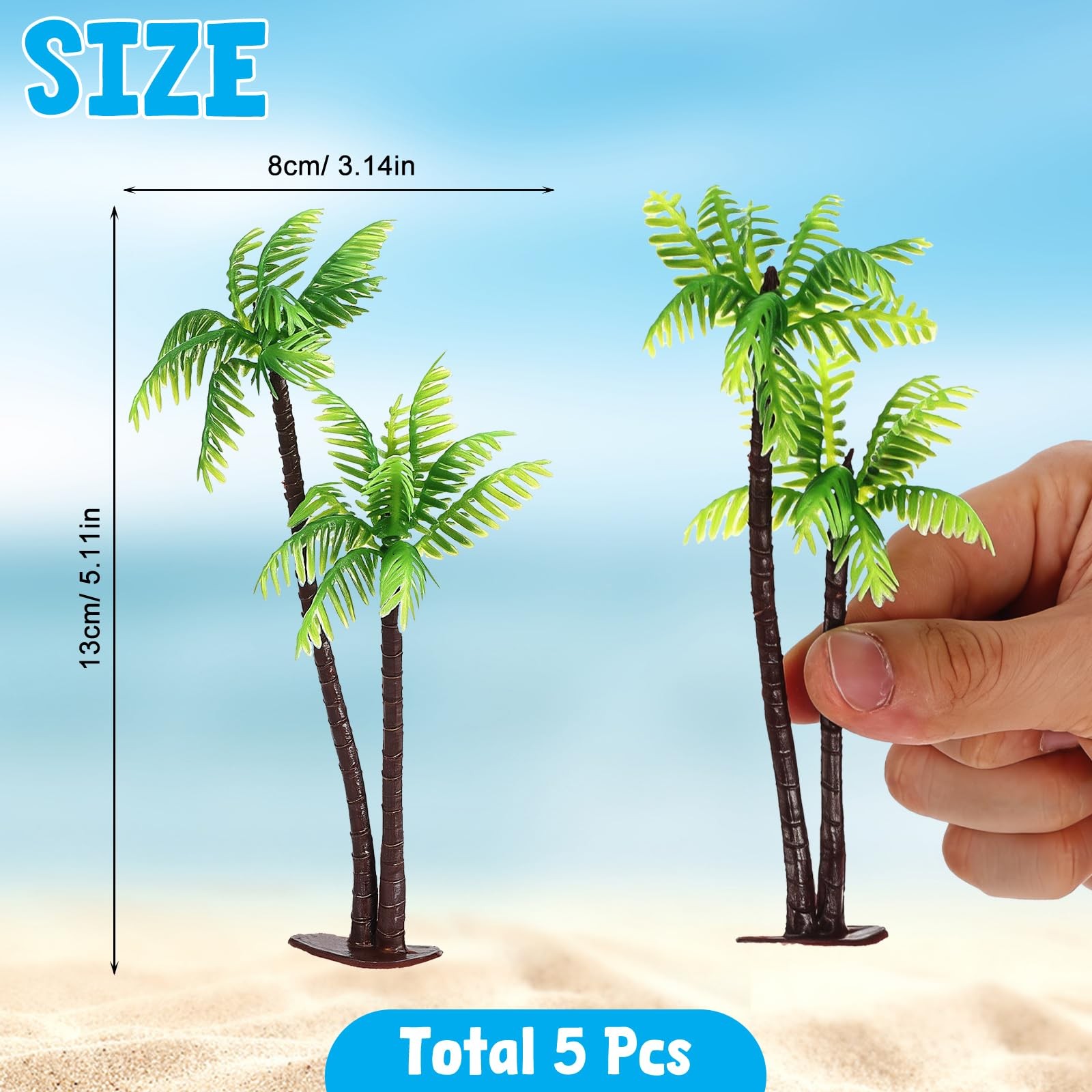5pcs Mini Palm Tree Figurines – Green Artificial Coconut Tree Plastic Fake Pa…