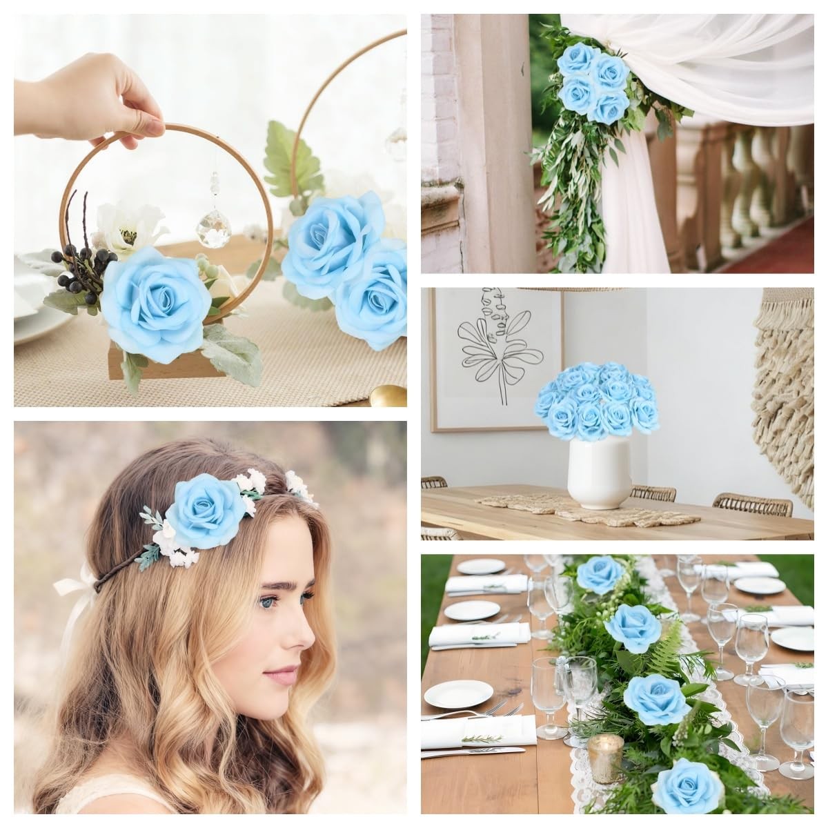 25 PCS Light Blue 2.75 Inch 7 CM Artificial Velvet Rose Flower Heads Decor